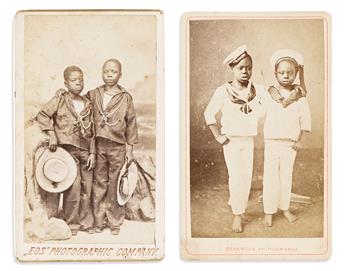 (SLAVERY--AFRICA.) Pair of cartes-de-visite of two boys rescued from slave traders off Africa in 1888.